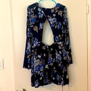 Navy floral wrap dress with bell sleeves!